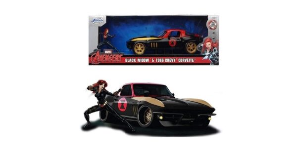 Jada Metals Marvel Black Widow & 1966 Chevy Corvette