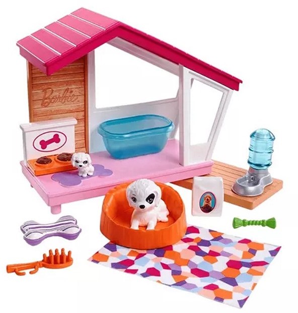 barbie playset casetta per cani con accessori e cuccioli mattel grg78