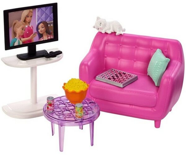 barbie playset salotto tv gattino e accessori mattel hjl55