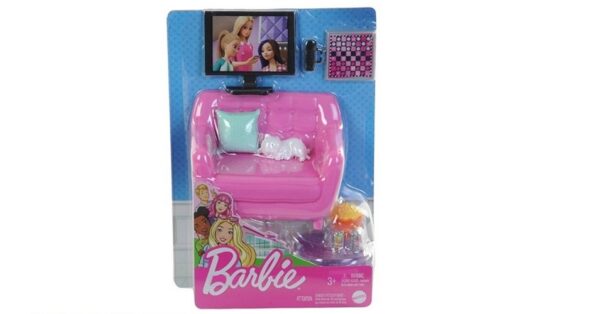 barbie playset salotto tv gattino e accessori mattel hjl55