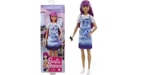 barbie parrucchiera con capelli viola mattel gtw36