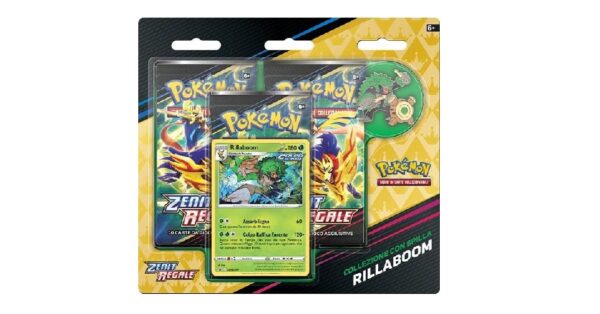 pokemon zenit regale collezione con spilla rillaboom ita